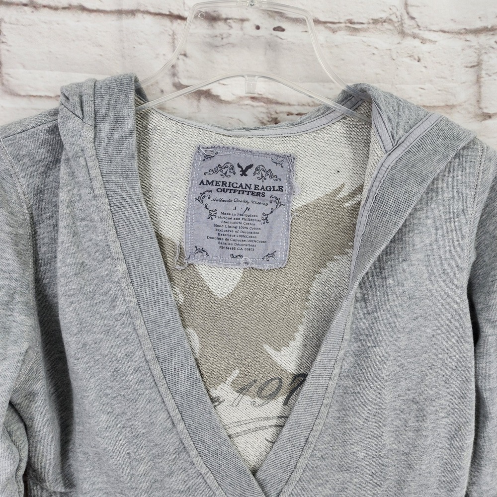Vintage Y2K American Eagle Sweater Small Preppy V Neck Hood Bella Layering Gray - Picture 6 of 10